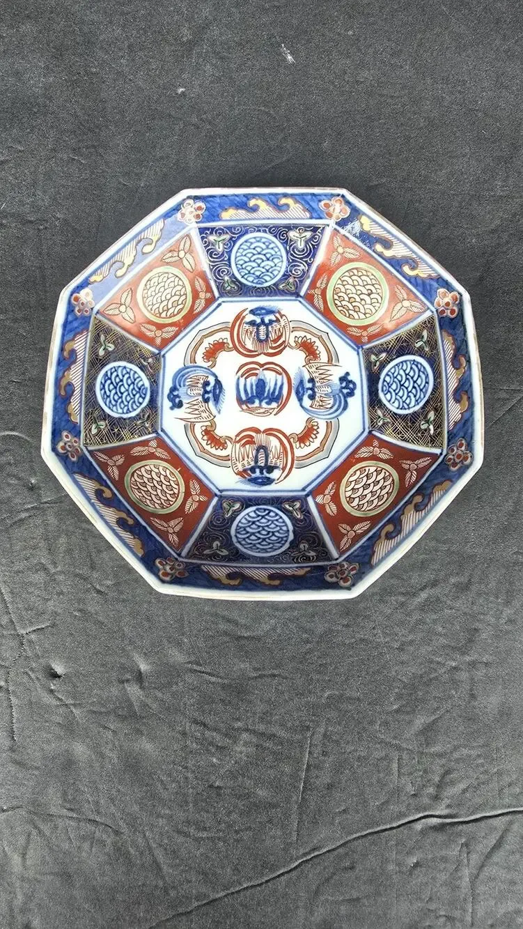 Imari Octagonal Porcelain Plate Hand Painted Blue Red Gold Da Ming Jiajing Mark